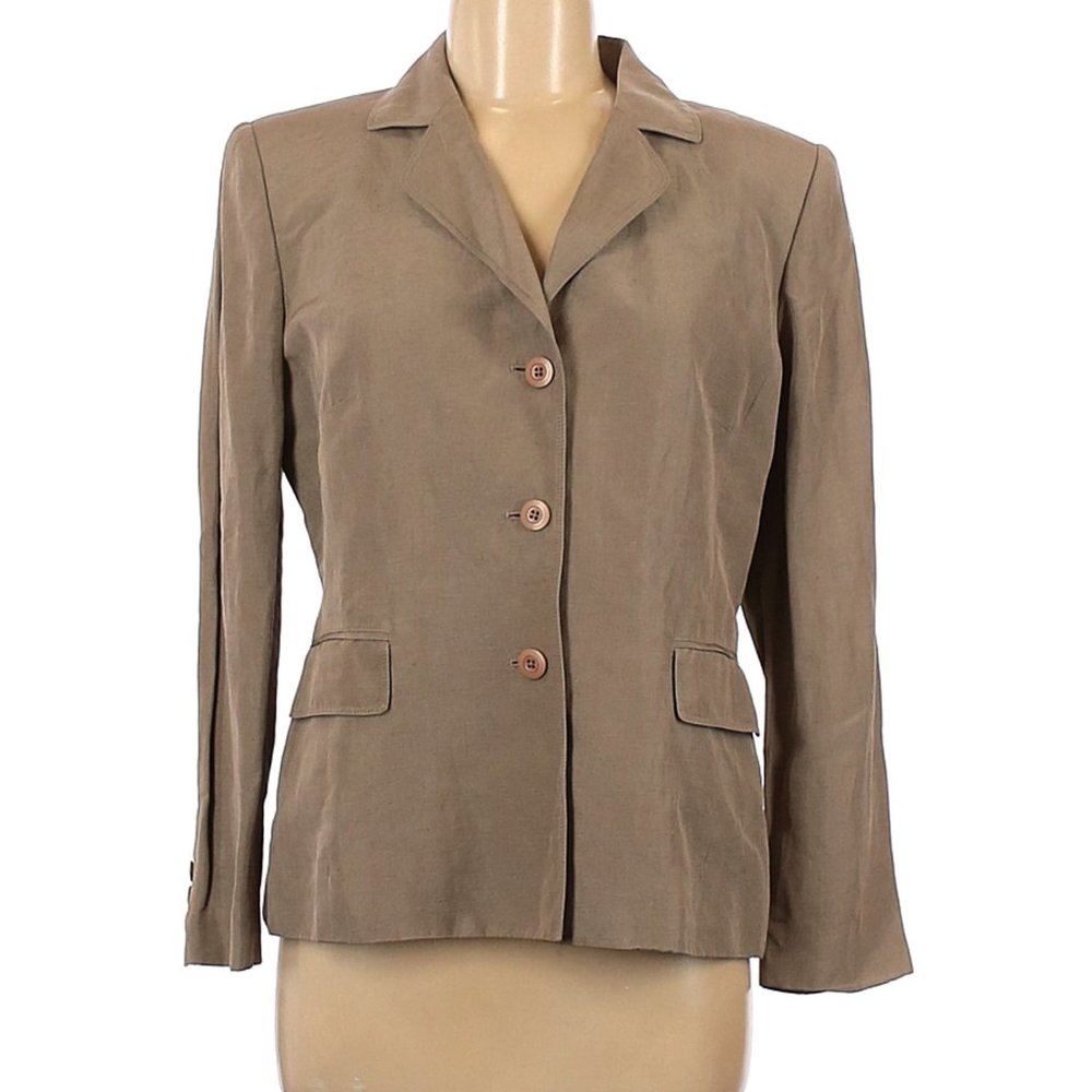 Preston & York Brown / Tan Silk Blazer Jacket sz 8 EUC
